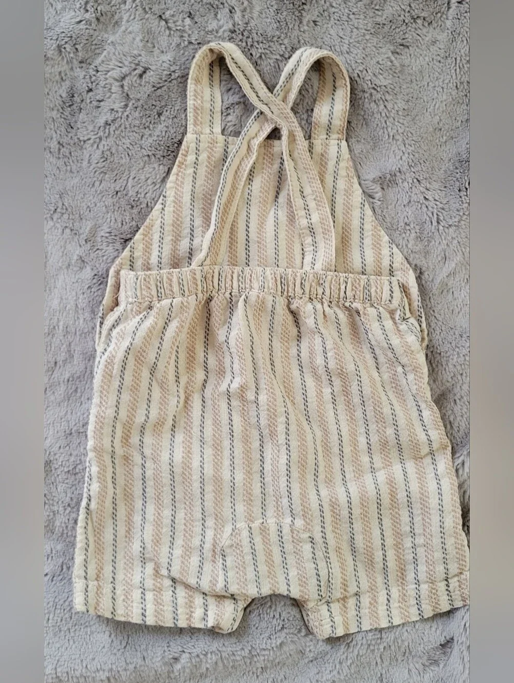 Carter's Cream Striped & Tan Tree Print Baby Rompers-size 9m